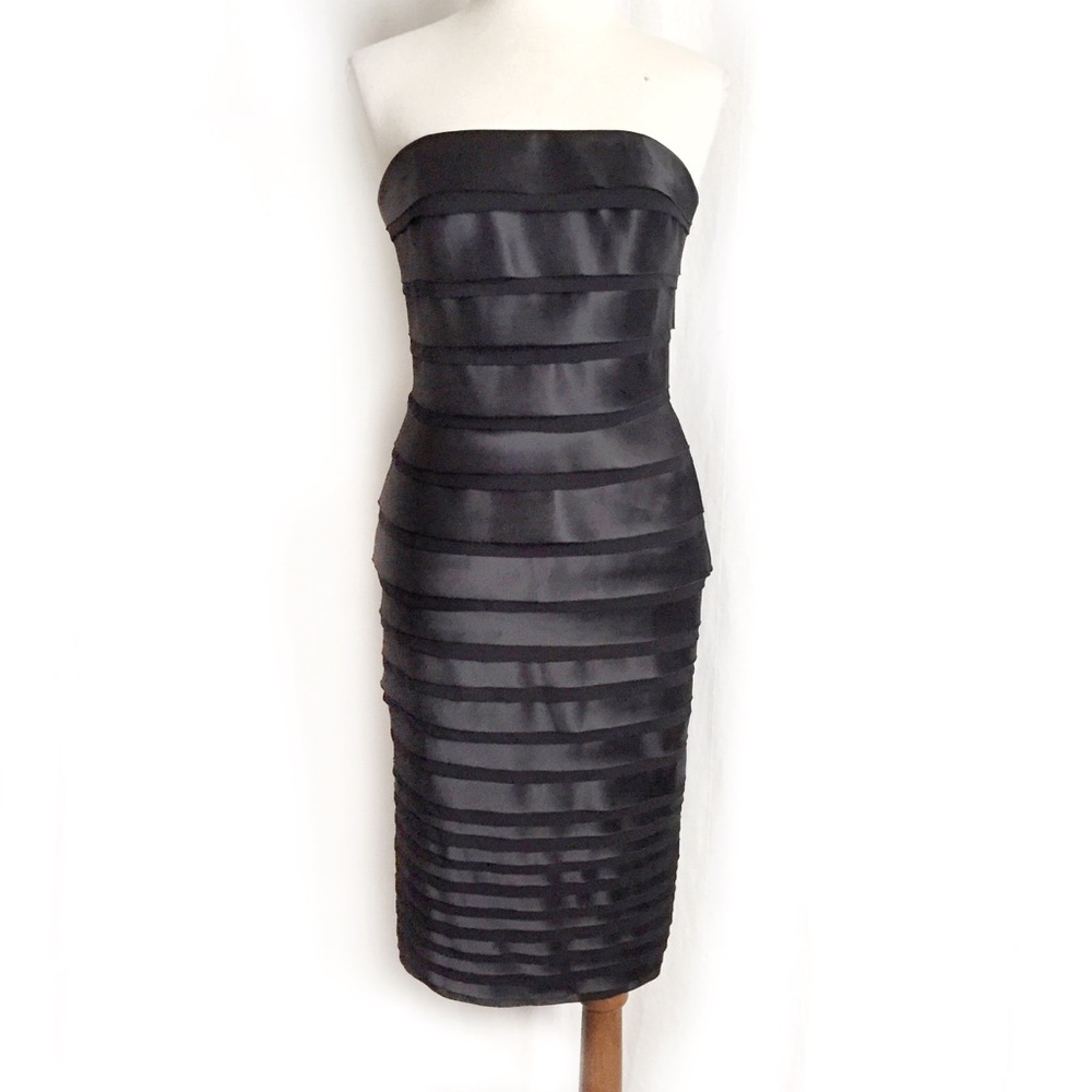 WHBM Black Tiered Satin Cocktail Dress
